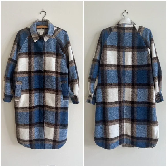 🏷️ SOLD • H&M • Oversized Coat Shacket in Blue Plaid • Small - Picture 4 of 13